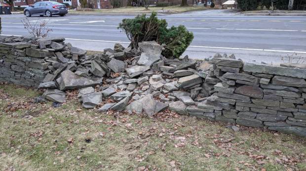 Adams crash - stone wall