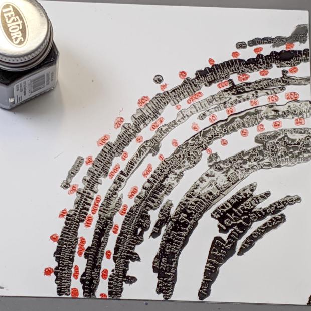 Engraving Testpiece D - Testors Enamel - red black applied