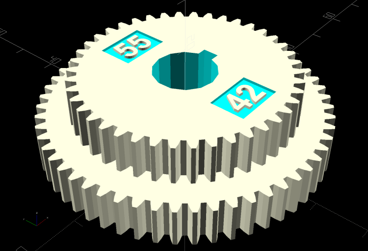 Mini-lathe change gear - 42-55 tooth stacked - solid model