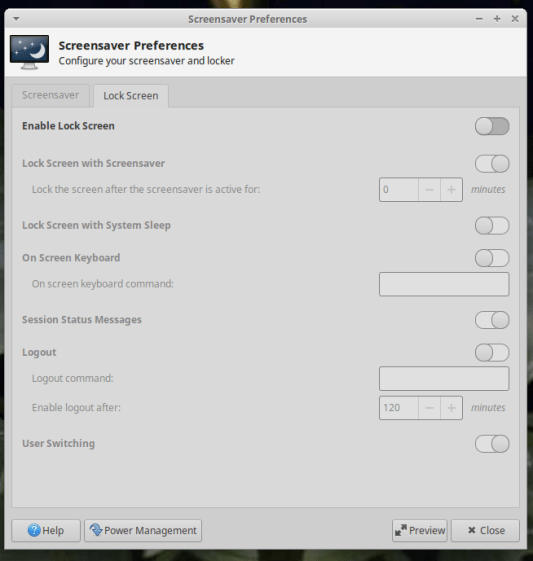 XFCE Screensaver Lock Screen Preferences - 20.04