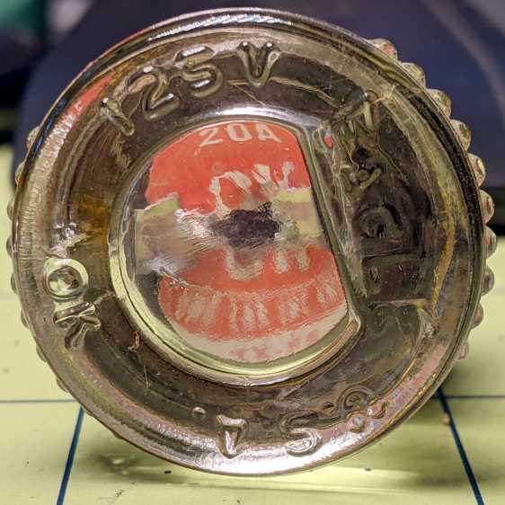 Blown 20 A glass fuse