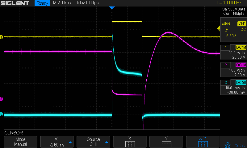 Halogen 3V - no cap - 4ms 1A-div