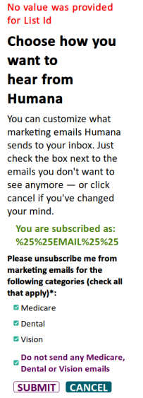 Humana Unsubscribe failure