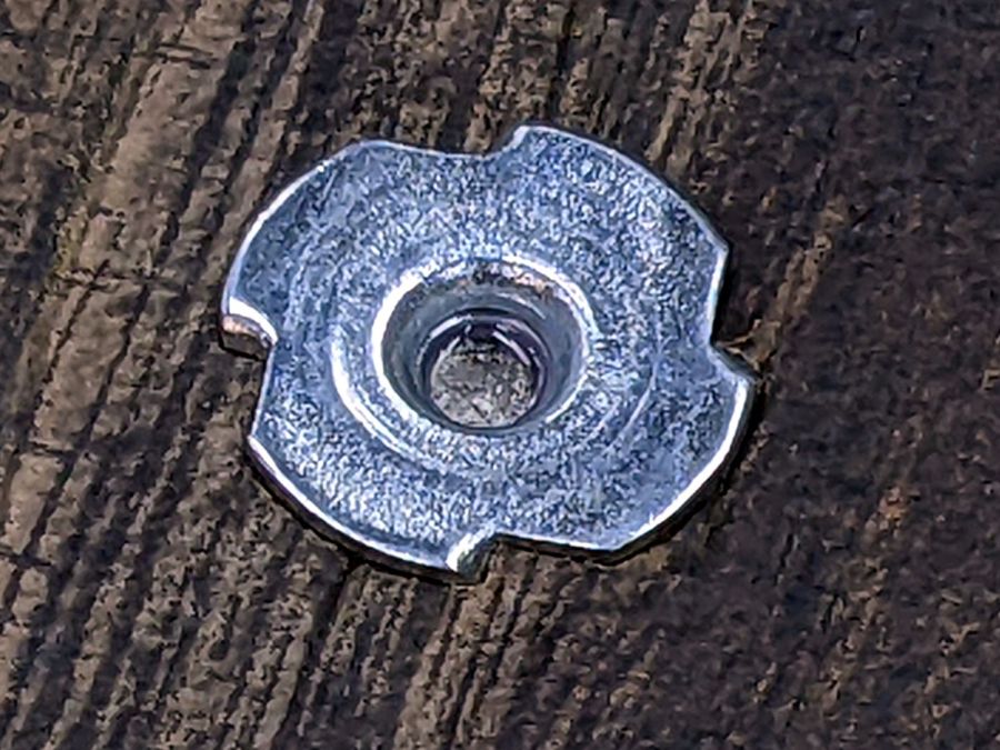 Folding step stool - tee nut installed