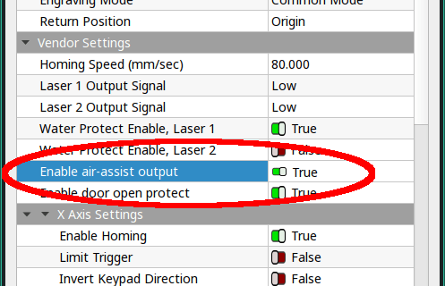 LightBurn Vendor Config - Air Assist Enable
