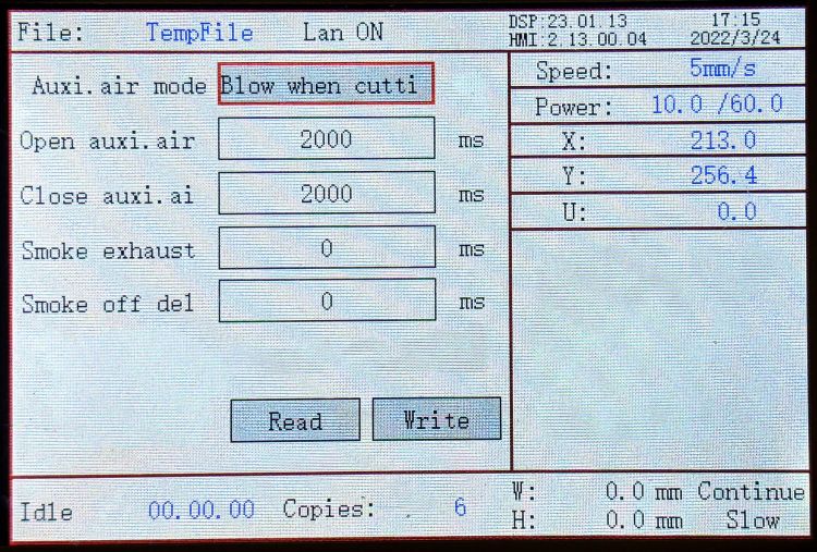 KT332N Controller - Air Assist Config screen