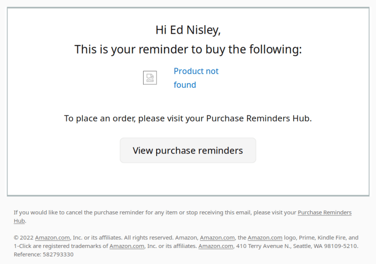 Purchase Reminder - not found