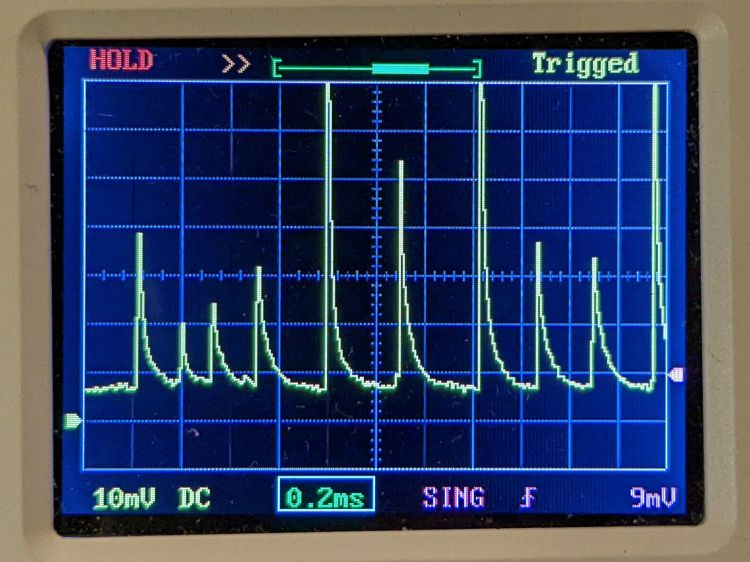 HV laser power supply - 5 mA-div - 50 ms 10 pct pulse - detail