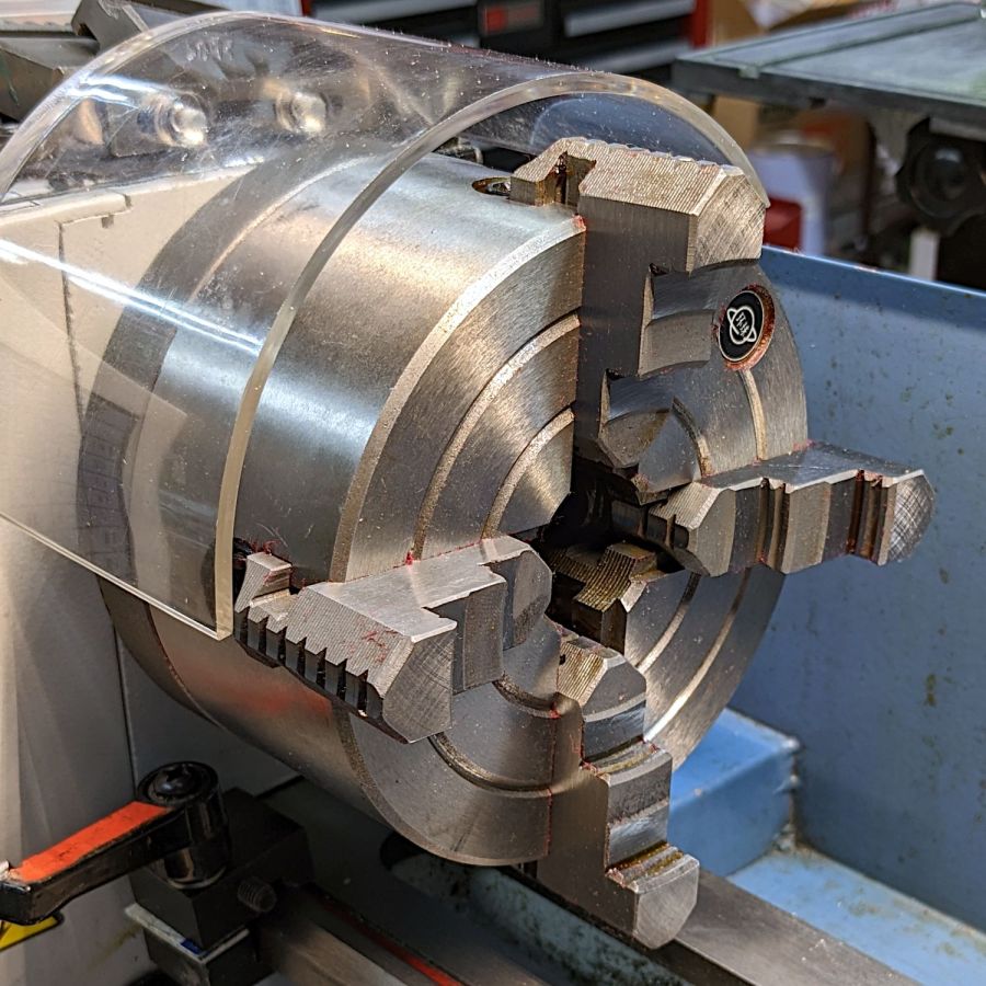 5 inch 4 jaw chuck - installed - front view