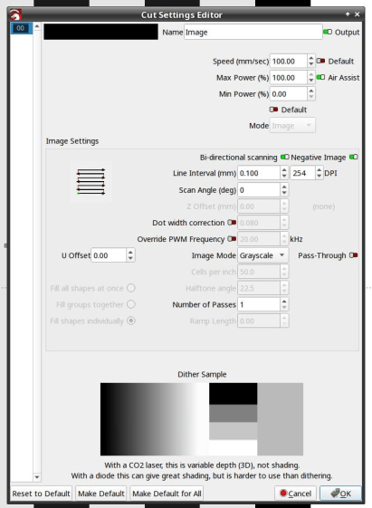 LightBurn - bandwidth test pattern setup