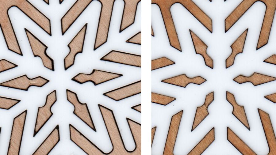 Snowflake Coasters - kerf corr 0.0 vs 0.1 mm