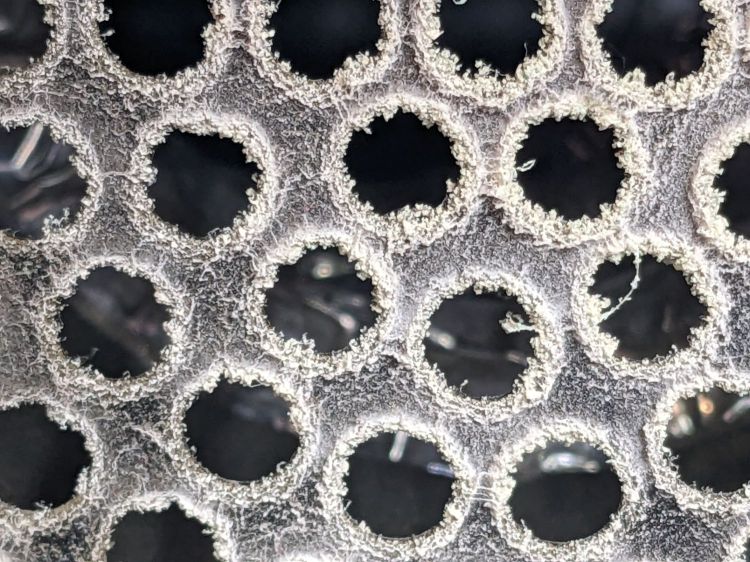 Please Close The Gate - acrylic dust on exhaust port - detail