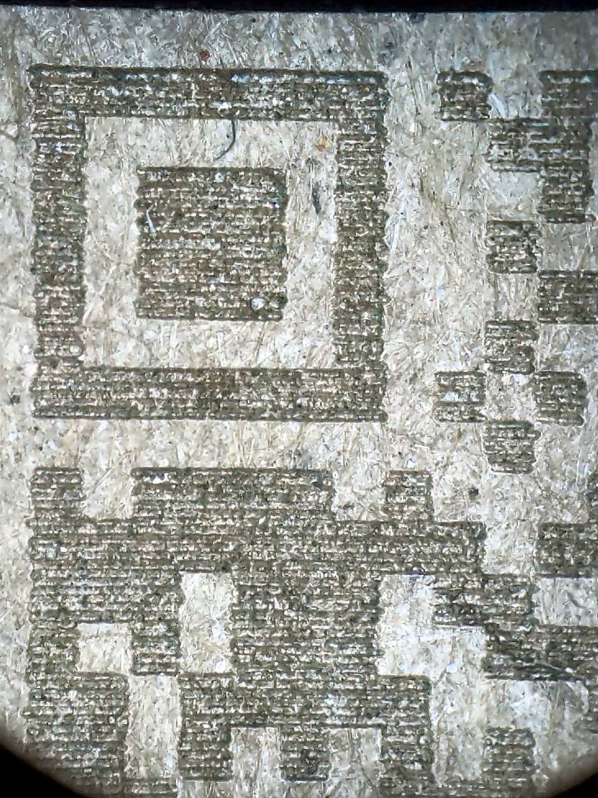 Chipboard QR code - 10pct 0.10mm 6x6 - detail