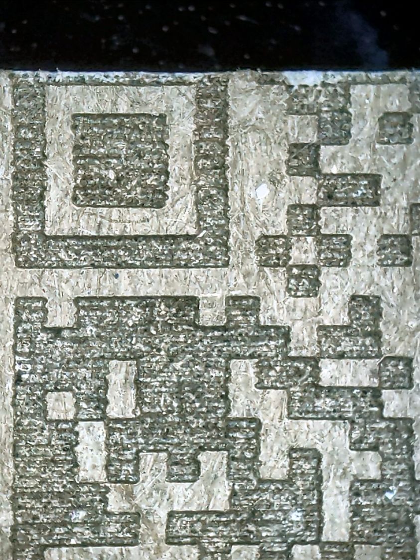 Chipboard QR code - 15pct 0.10mm 6x6 - detail