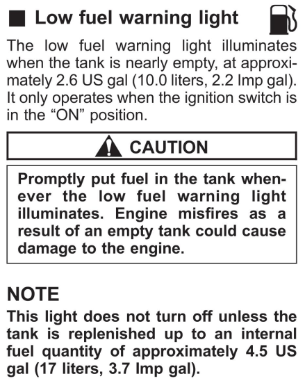 Subaru Forester - Low Fuel Warning Light info