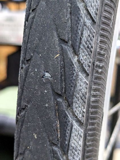 Glass chip - end view in tread