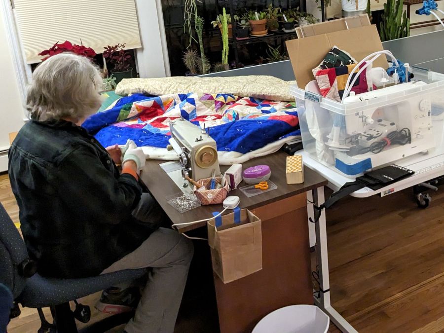 Sears sewing table in use