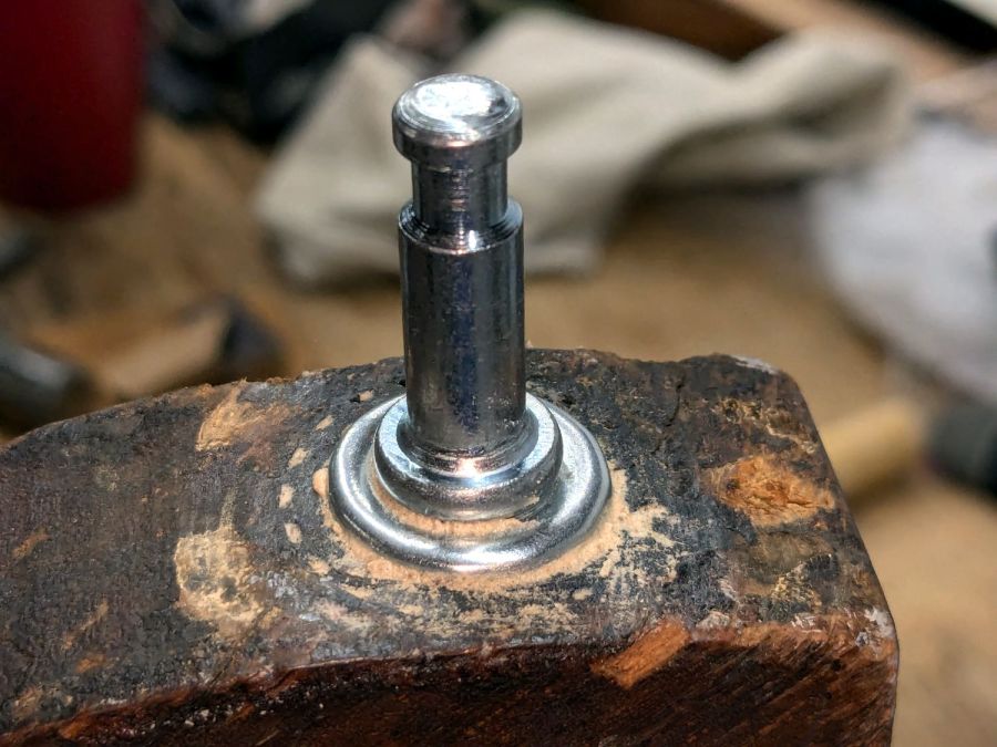Wood desk chair - caster pin installed