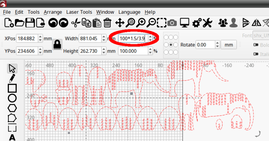LightBurn Numeric Edit - percent resize