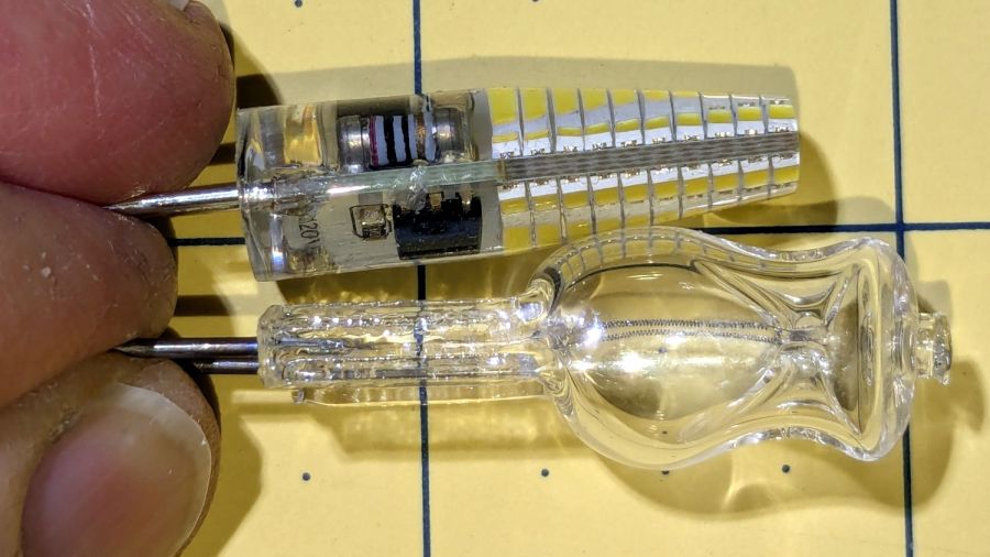 G8 halogen vs LED bulb - side view