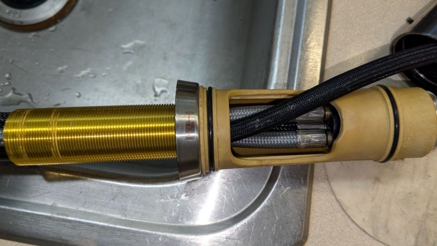 HD Glacier Bay kitchen faucet - flipped brass tube