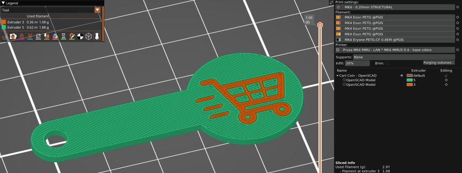 PrusaSlicer cart coin preview