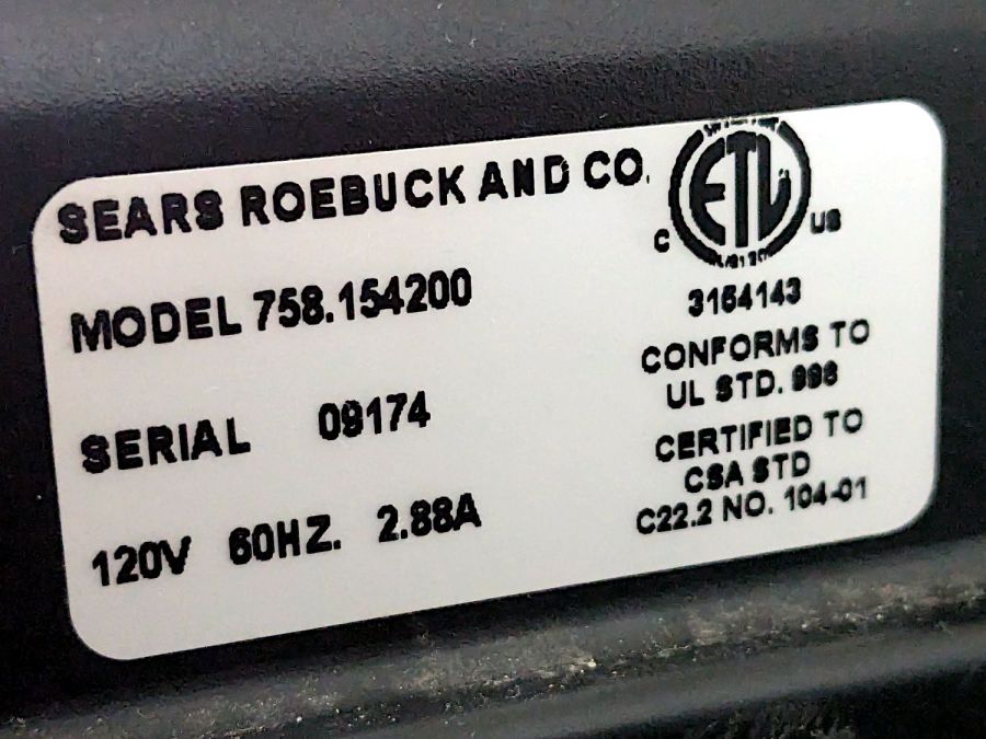 Sears Humidifier - data plate