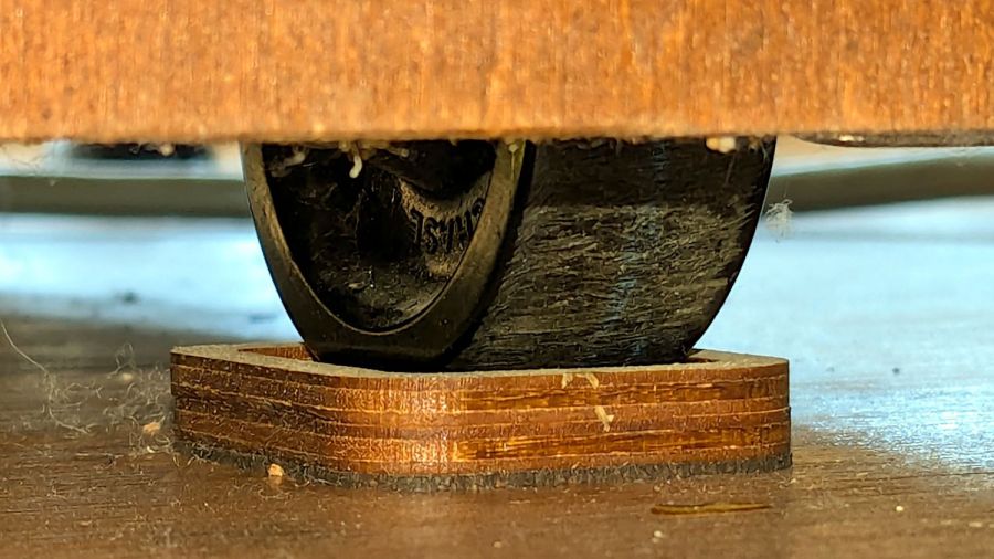 Sears Sewing Table caster pad - installed