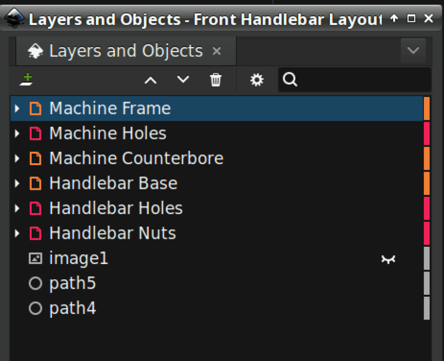 Front handlebar base layout - Inkscape layers