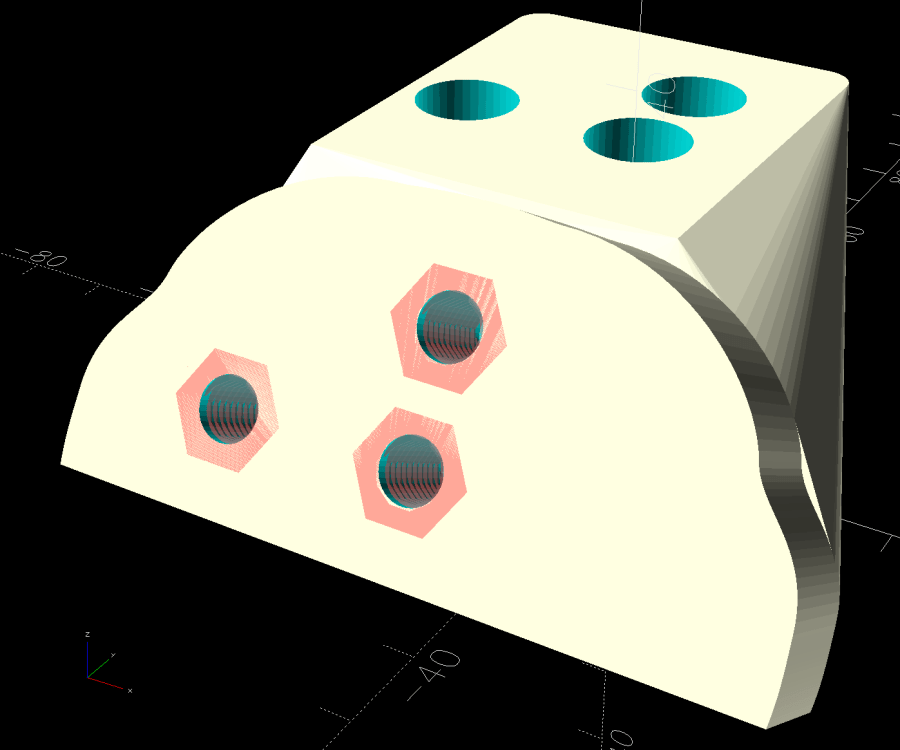 Handlebar Base Mount - solid model - hex nuts
