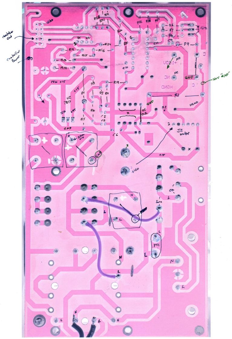 HQ Sixteen - Power PCB - solder side - component labels - reduced