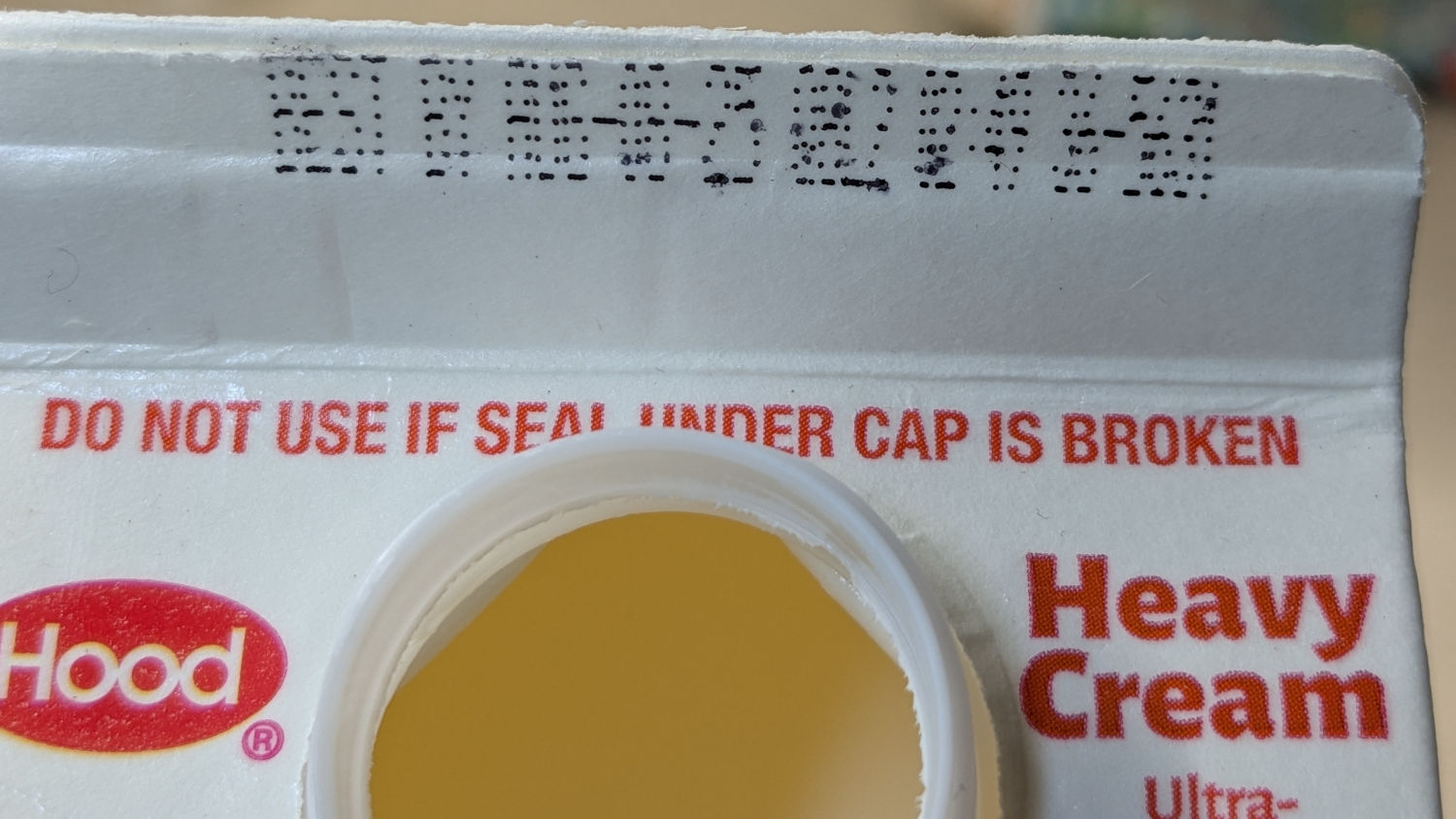 Hood Heavy Cream seal - illegible codes