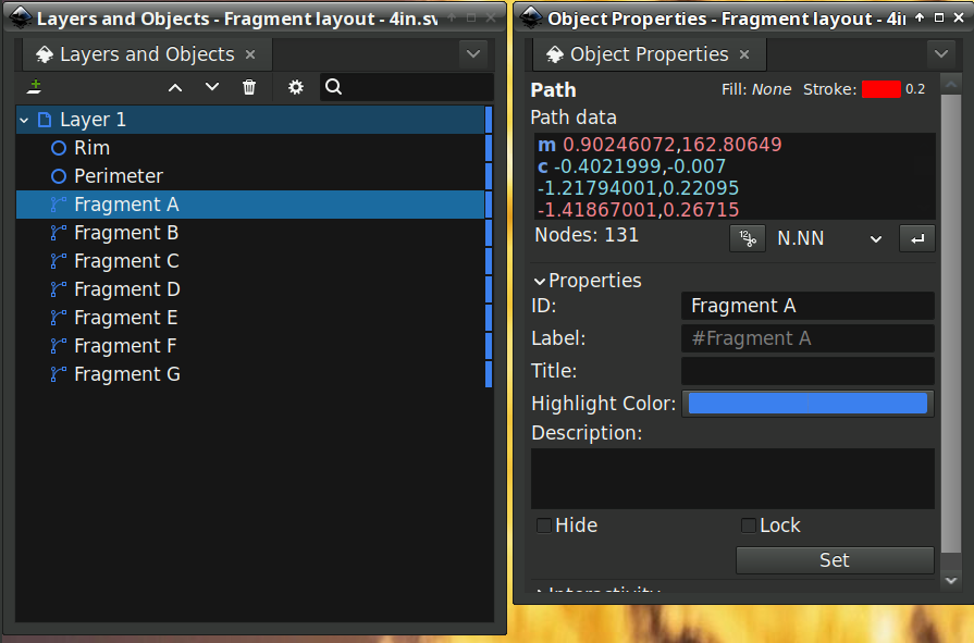 Fragment layout - Inkscape A - properties
