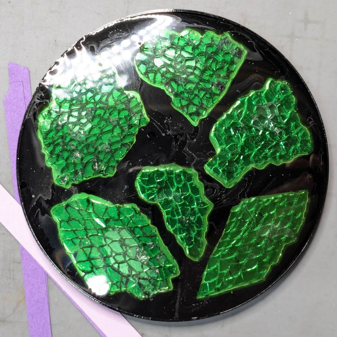 Smashed glass printed coaster - front view