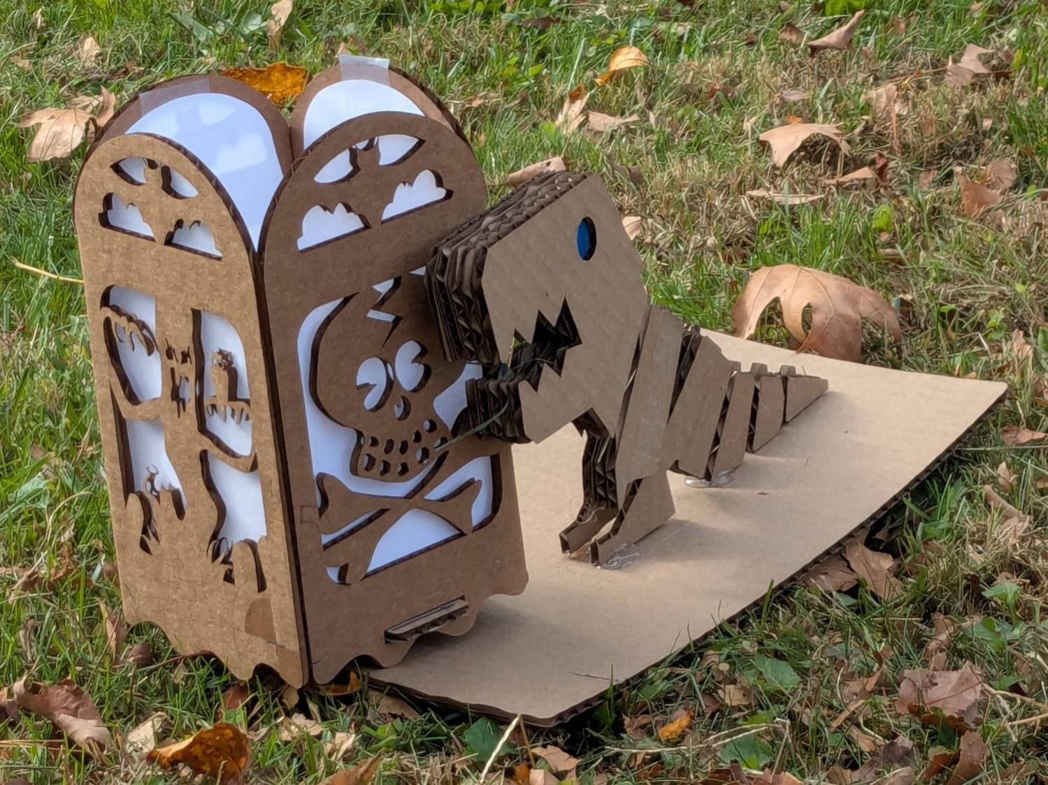 Tiny T-Rex with pillar lamp