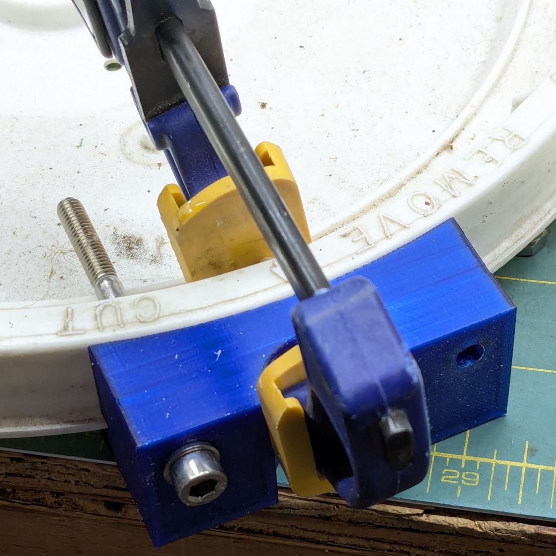 Bird Feeder Tray Mount - drilling setup