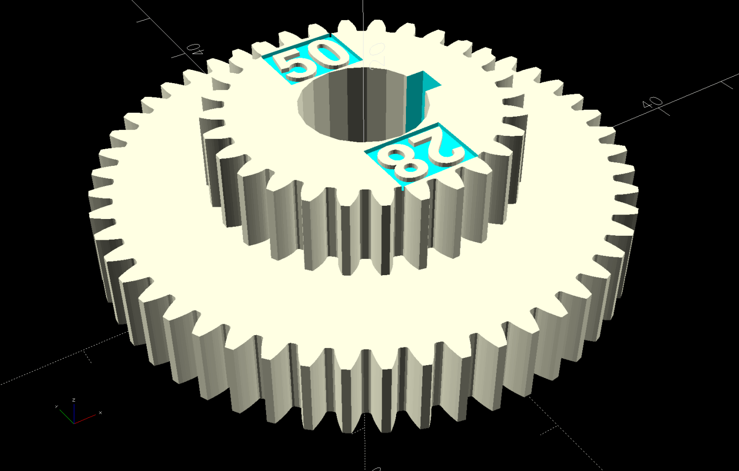 Mini-lathe stacked change gears - 28-50T - solid model