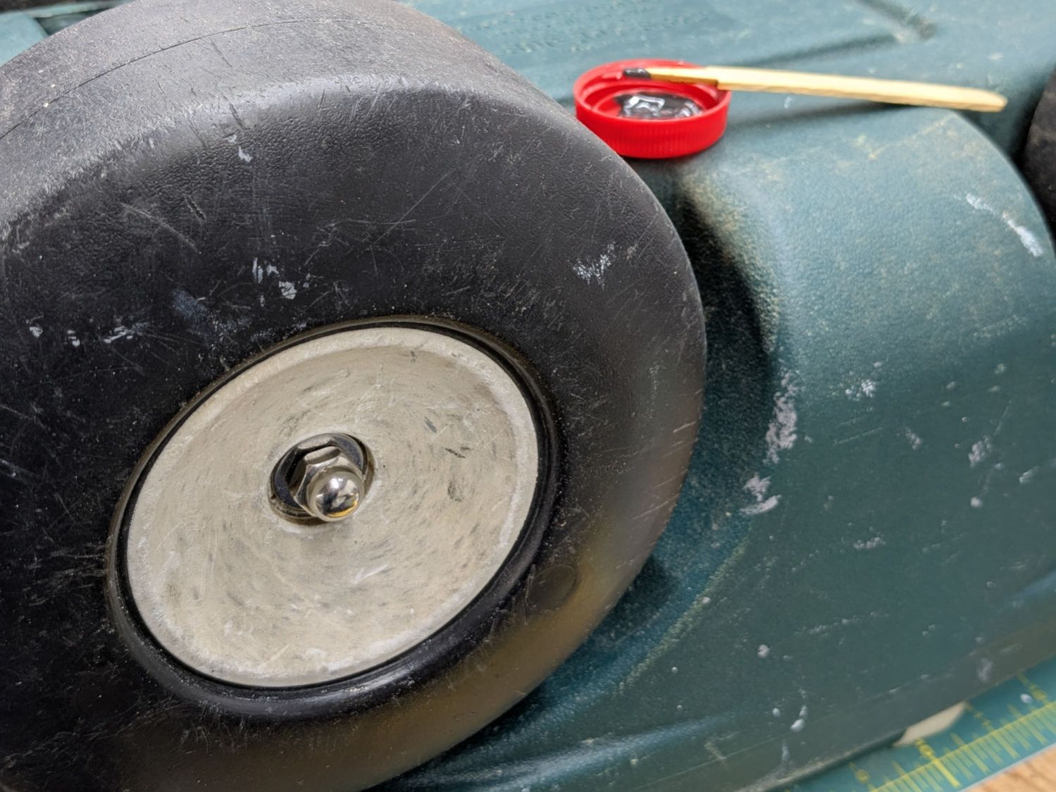 Garden Seat - repaired axle installed