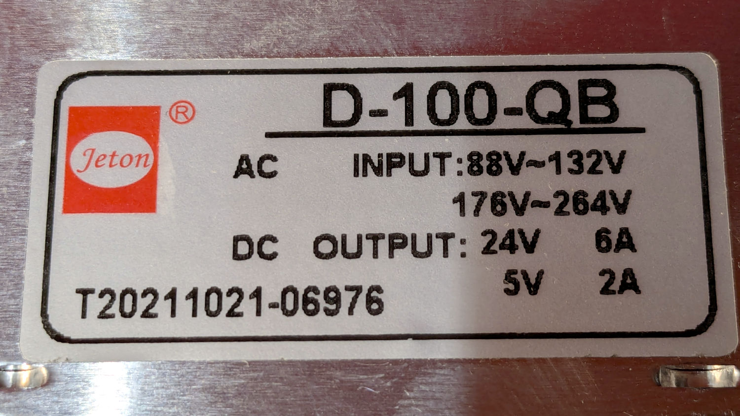 Laser OEM 24V Power Suppy - dataplate