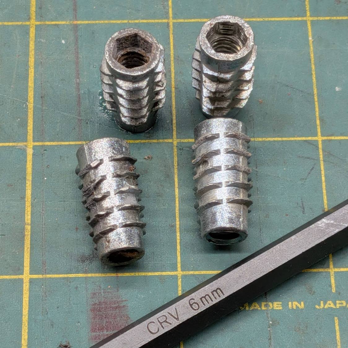 Clothes rack screws - threaded insert reformed