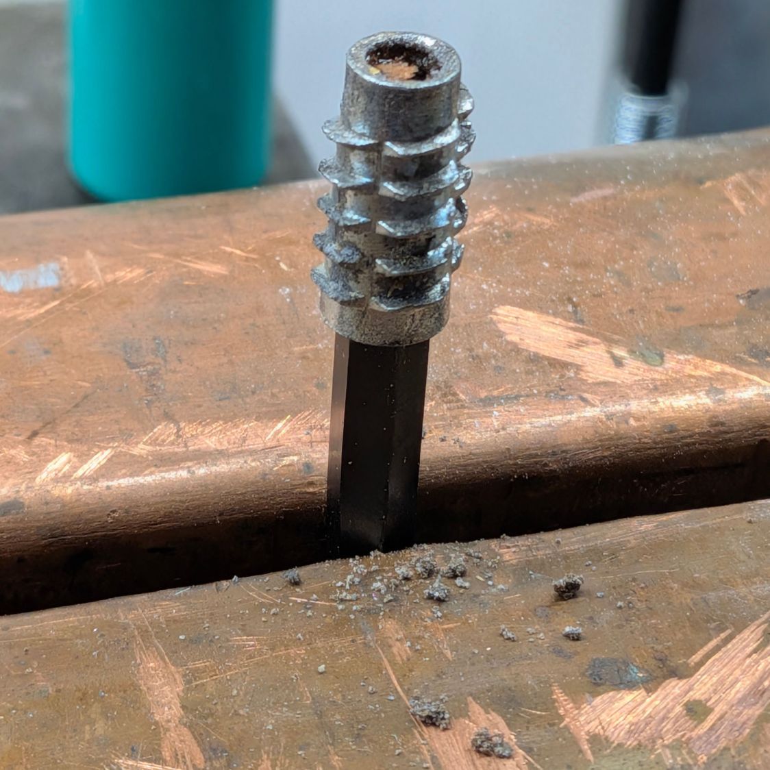 Clothes rack screws - threaded insert hex reforming