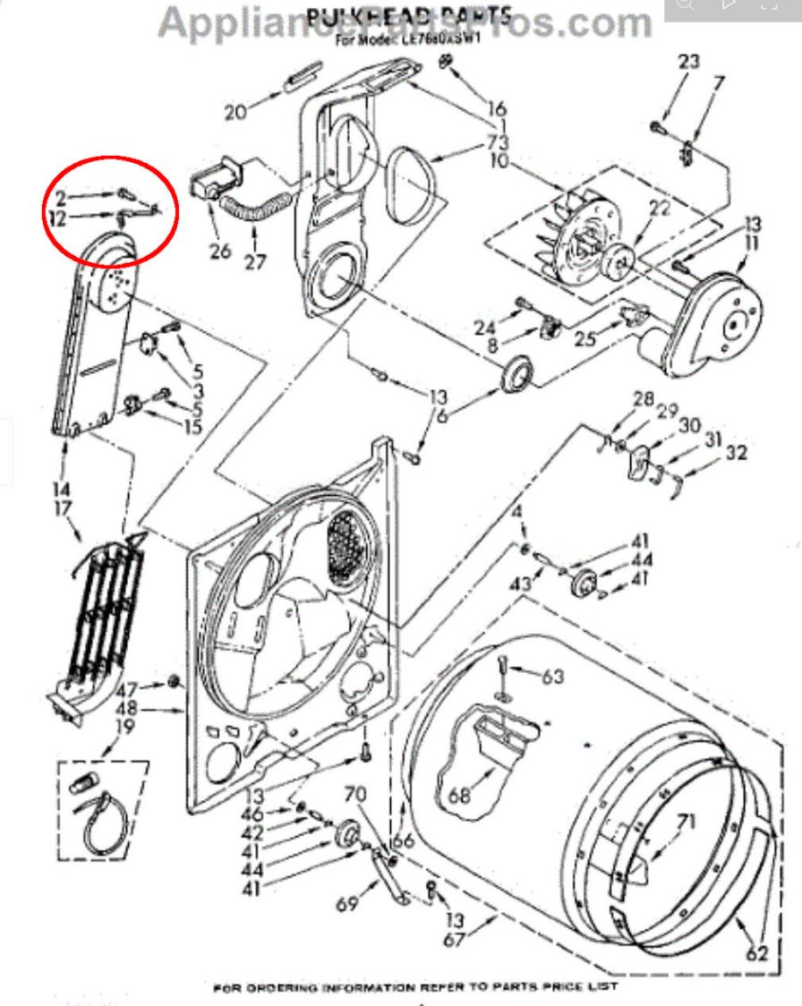 Whirlpool Clothes Dryer - bulkhead parts - heater duct clip