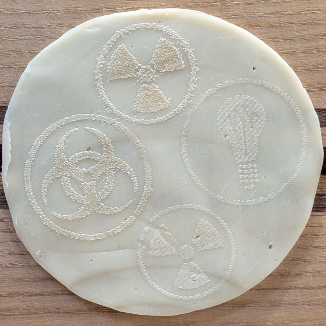 Laser-engraved food - provolone - angled light