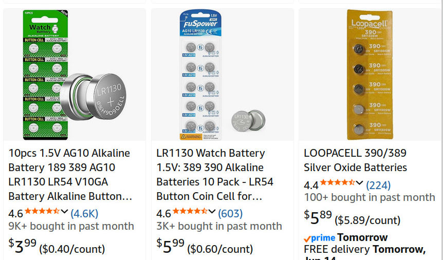 Amazon unit pricing - batteries per each