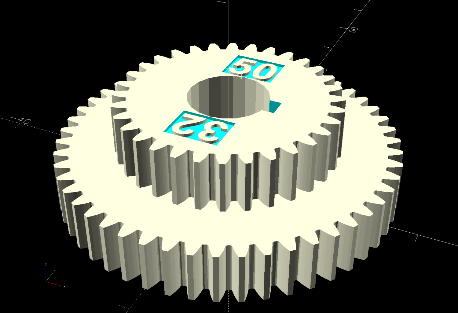 Mini-lathe stacked change gears - 32-50T - solid model