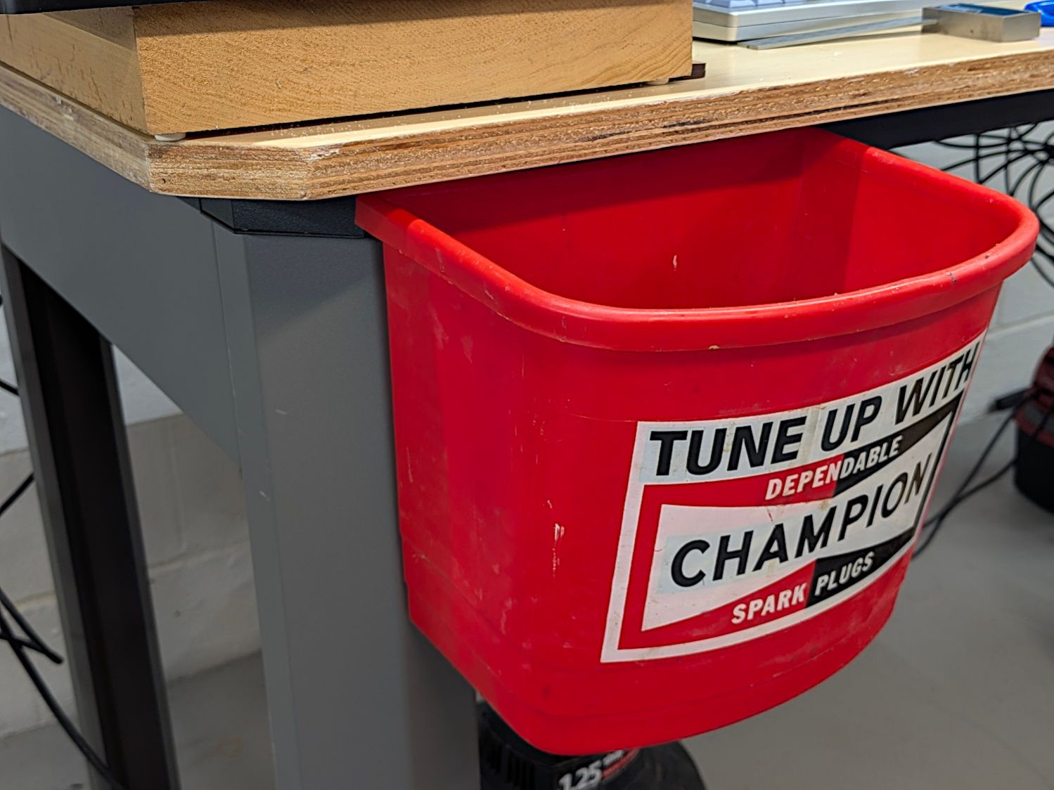 Workbench scrap can - rehung