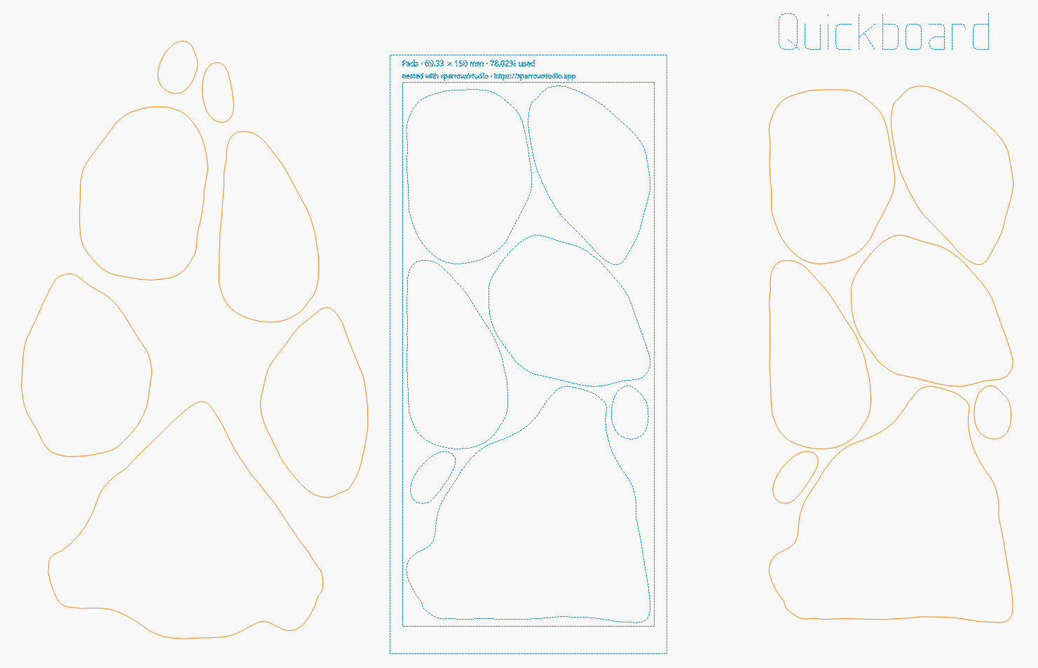 Dog Paw Coaster - Pads nesting - LightBurn layout