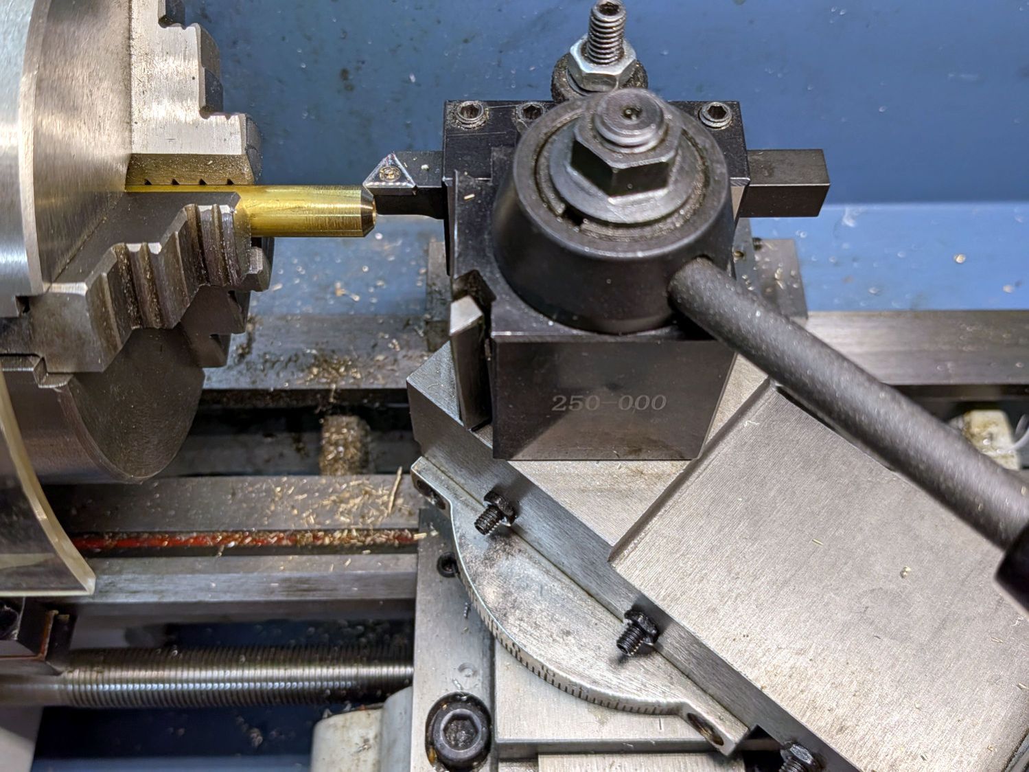 Shelf flush screw fillers - lathe setup