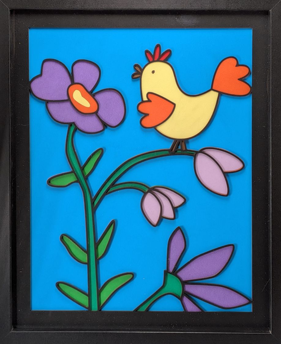 Whimsical Perching Bird - framed